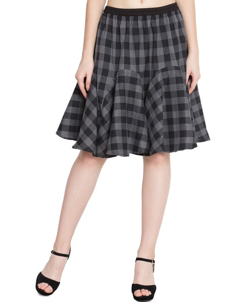 checkered flared skirt