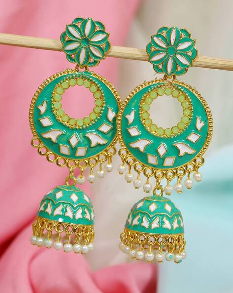 Green jhumar long earrings