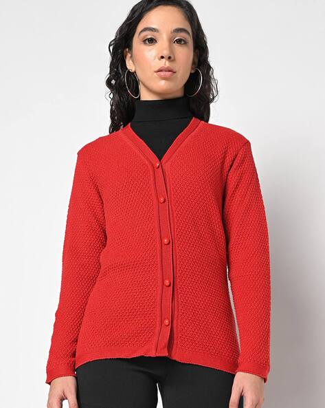 Women's Basketweave Sweater, Button-Front Cardigan