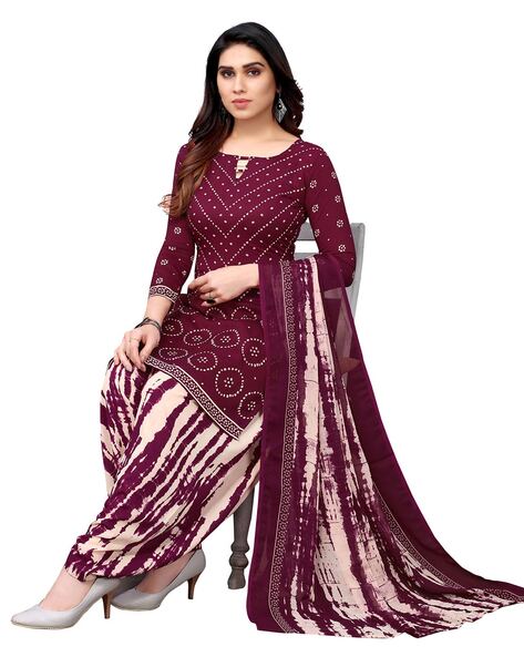 3-piece Geometric Print Unstitched Dress Material Price in India