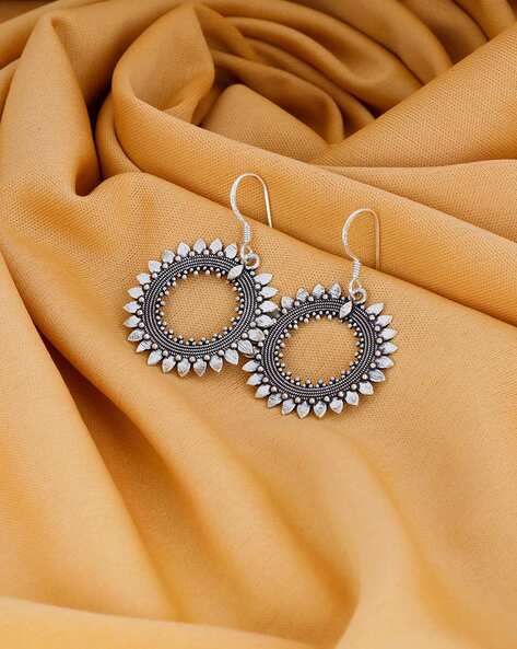 Oxidized Silver Hoop Earrings for Saree | FashionCrab.com