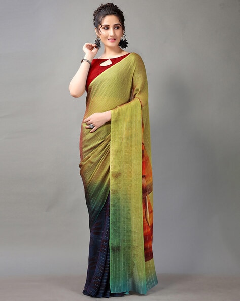 Shop Leheriya Work Multicolor Chiffon Saree Work Wear Online at Best Price  | Cbazaar