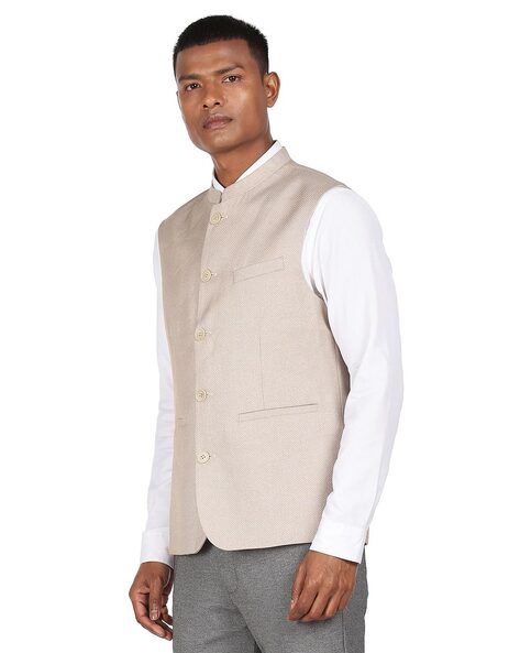 Buy ARROW Black Mens Sleeveless Slim Fit Slub Nehru Jacket | Shoppers Stop