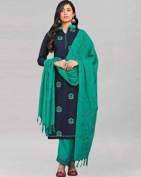 3-piece Embroidered Unstitched Dress Material Price in India