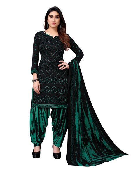 Geometric Print Unstitched Top with Bottom & Dupatta Price in India