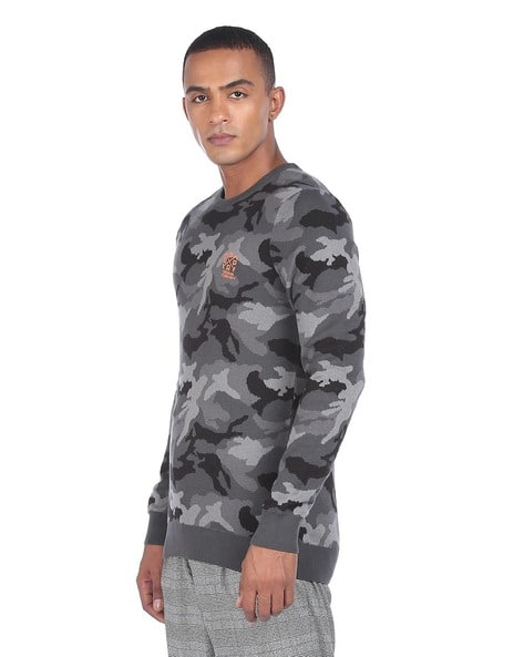 Camouflage Print Crew-Neck Sweatshirt