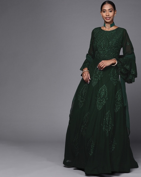 Georgette Embroidered Dark Green Peplum Gown at Rs 2550 in Mumbai