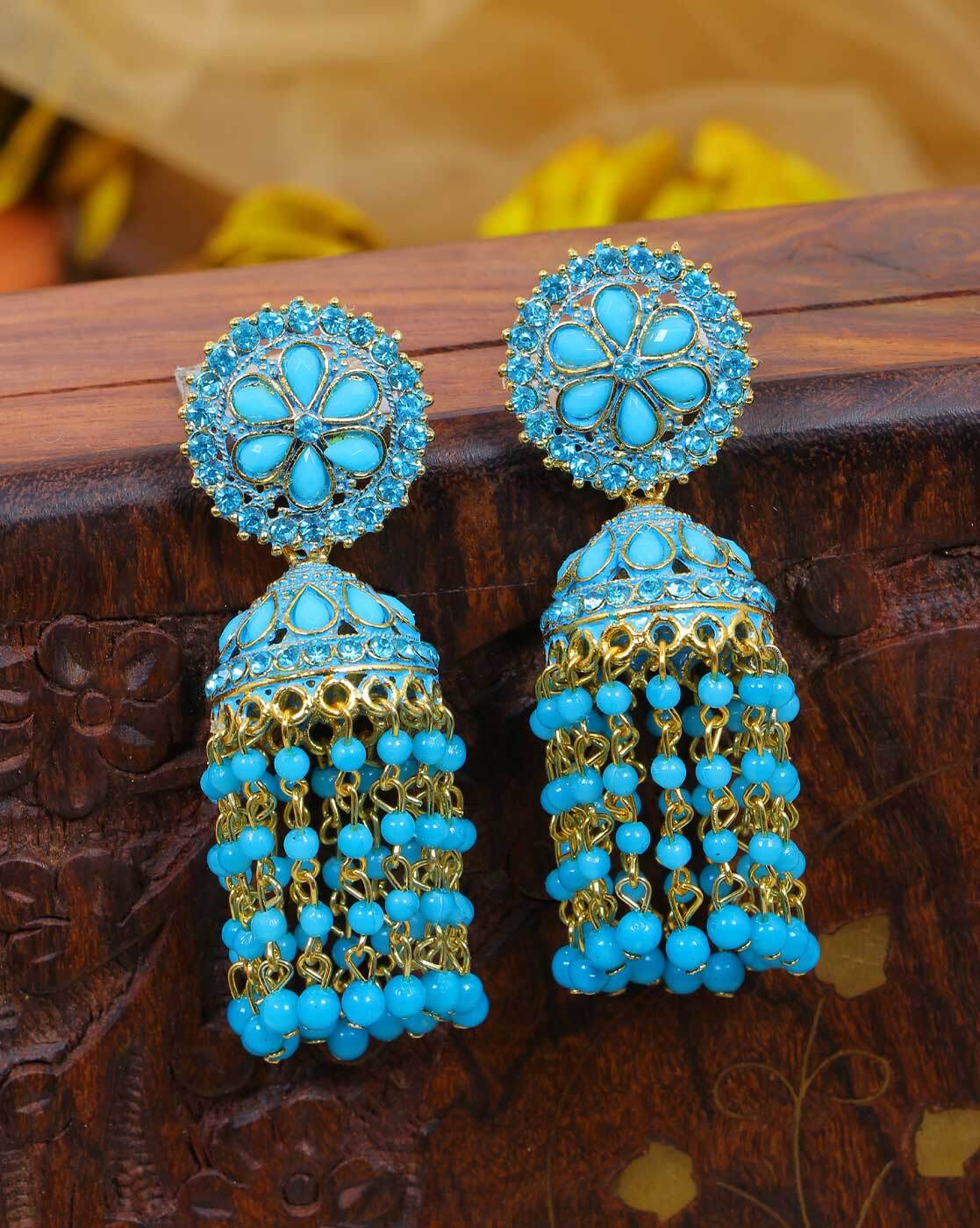 Beautiful Meenakari Earrings – Teal Blue – Varahi Accessories