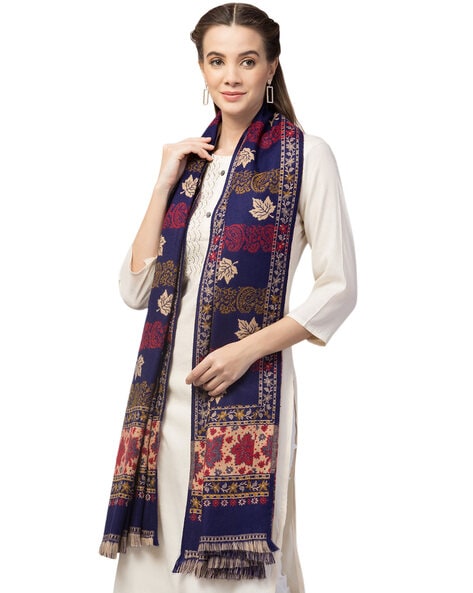 Leaf Woven Shawl with Frayed Hems Price in India