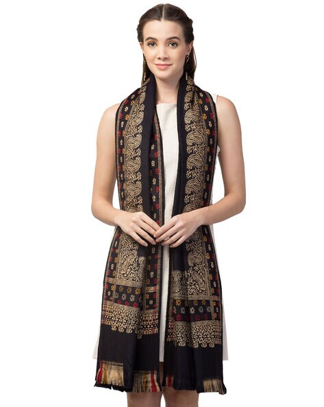 Paisley Woven Shawl with Frayed Hems Price in India
