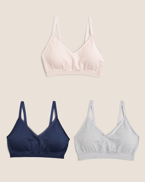 3pk Seamless Non Wired Crop Tops, M&S Collection, M&S