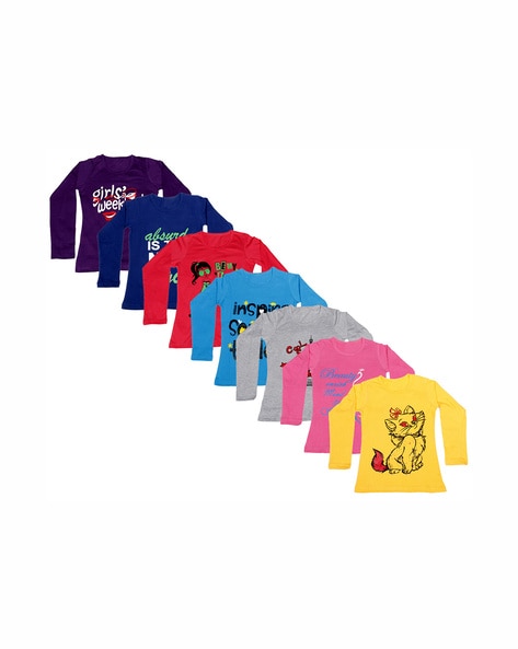 IndiWeaves Girls Cotton Full Sleeve Printed T-Shirts and Cotton
