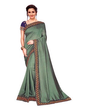 Buy online Women's Solid Green Colored Saree With Blouse from ethnic wear  for Women by Shaily for ₹700 at 73% off