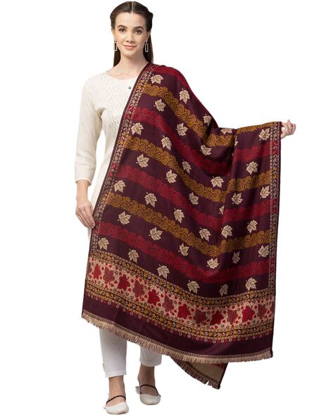 Leaf Woven Shawl with Frayed Hem Price in India
