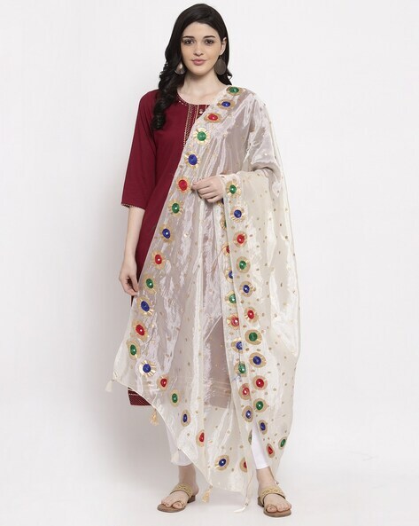 Polka-Dot Print Dupatta with Embroidery Price in India