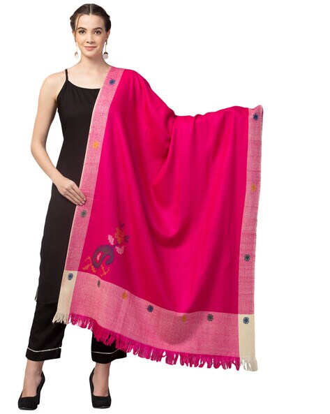 Solid Woven Shawl with Frayed Hems Price in India