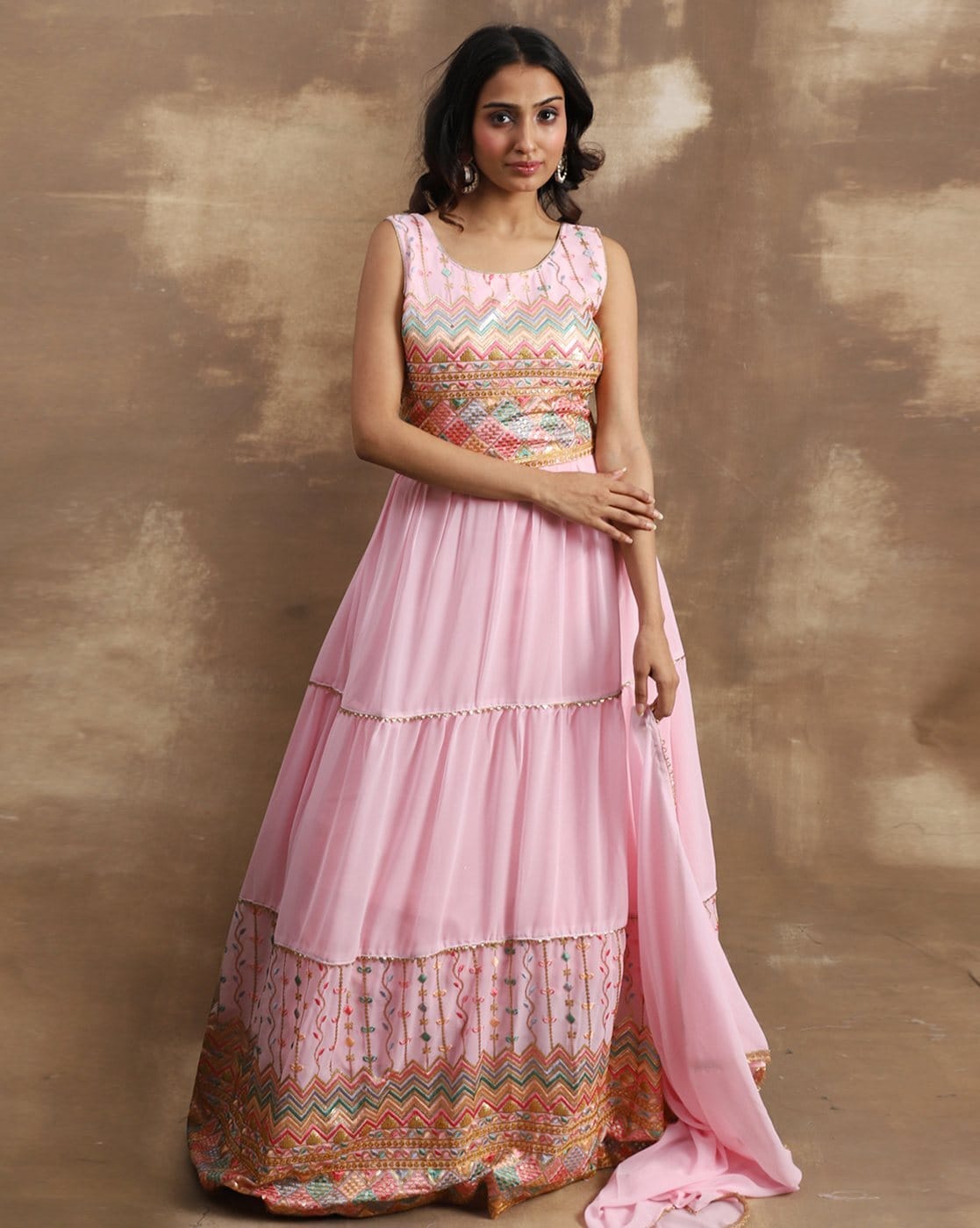 Buy HARPA Women Pink Chevron/Zig Zag Georgette Dress Online at Best Prices  in India - JioMart.
