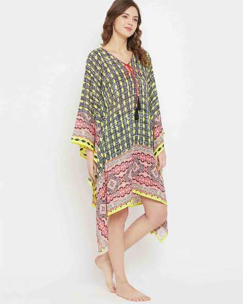 Pink Abstract Printed Kaftan Dress