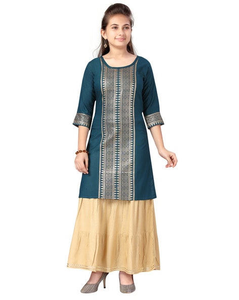Printed Suyash Cotton Kurti Skirt Set, Stitched, Yellow And Black at Rs 435/ set in Jaipur