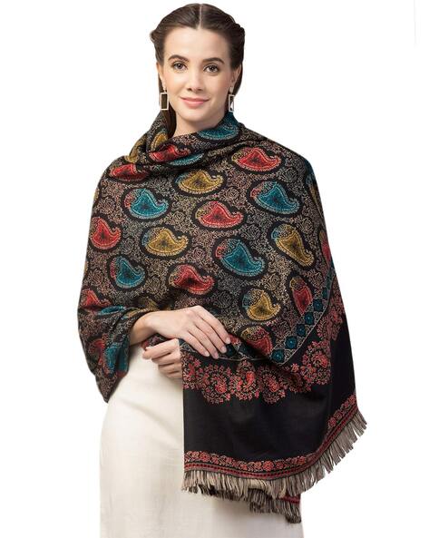 Paisley Woven Shawl with Frayed Hem Price in India