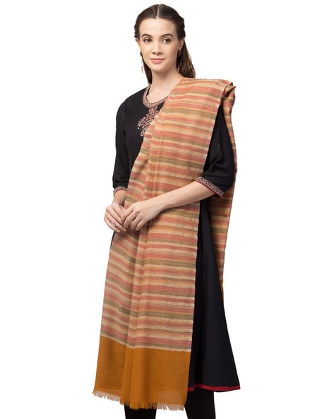 Striped Woolen Shawl with Frayed Hems Price in India