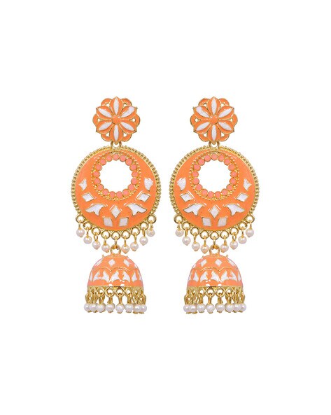Tribe Amrapali Gold Plated Drop Earrings for Women OrangeBME1460   Amazonin Fashion