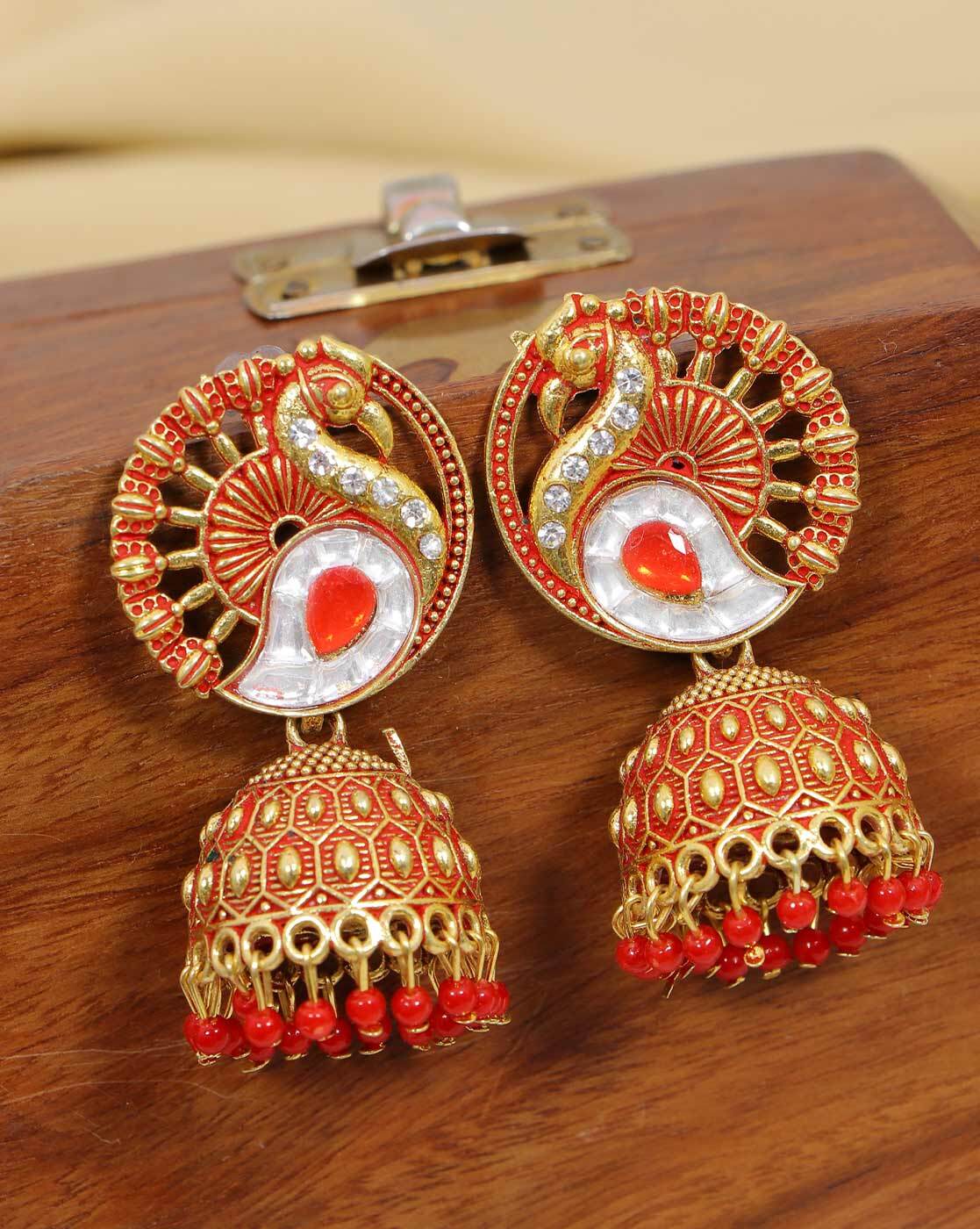 Buy Crunchy Fashion Gold-Plated Black Antique Peacock Jhumki Earrings  Online at Best Prices in India - JioMart.