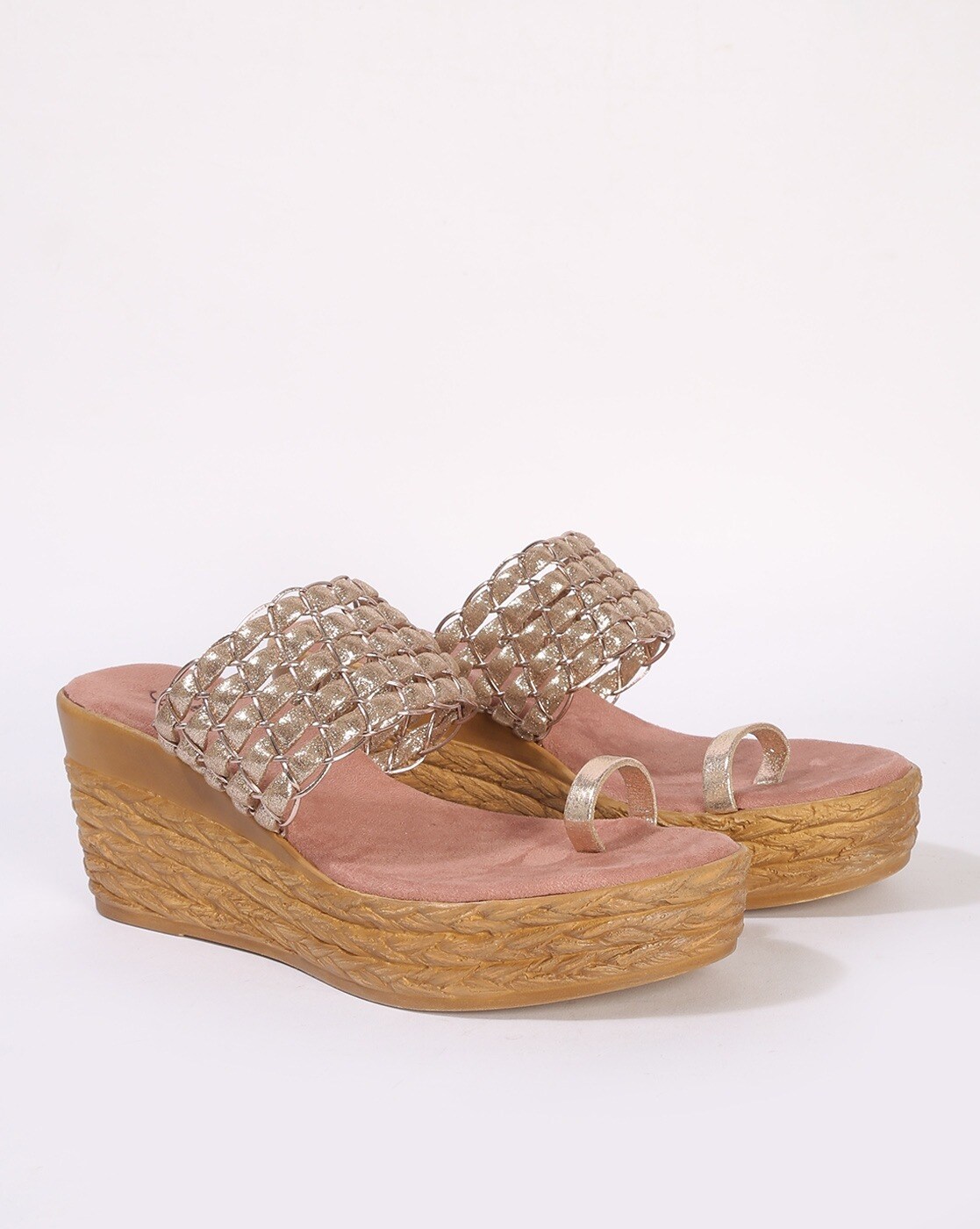 Women Ant Gold Embellished Ethnic Wedge Sandals – Inc5 Shoes