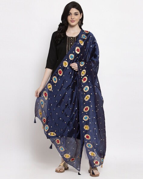 Polka-Dot Print Dupatta with Embroidery Price in India