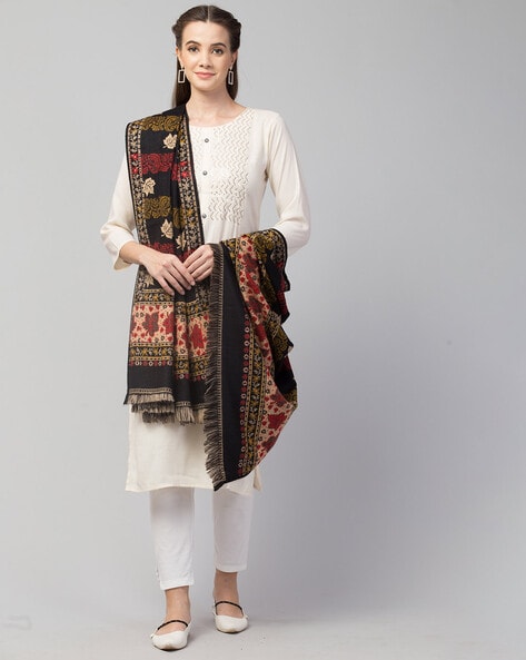 Leaf Woven Shawl with Frayed Hems Price in India
