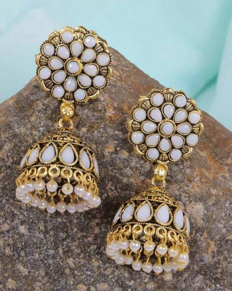 GOLDEN DABI KUNDAN JHUMKA EARRINGS – The Shopping Tree