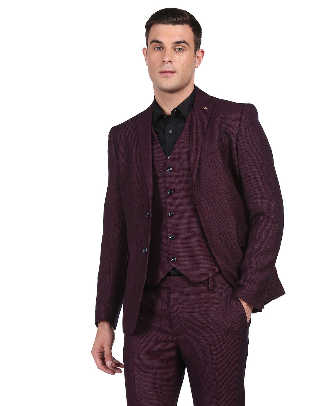 chenshijiu Men's Suit Slim Fit 3-Piece Suit Blazer Dress Business Wedding  Party Jacket Vest & Pants Wine Red S : Amazon.in: Fashion