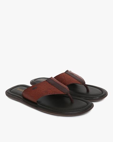 Leather Croc Embossed Thong-Strap Flip-Flops