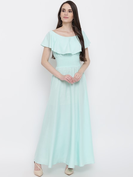 Buy Sky Blue Stonework Net Designer Gown - Koskii