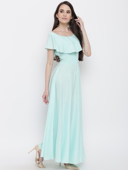 Modest / Simple Sky Blue Prom Dresses 2023 A-Line / Princess Square  Neckline Short Sleeve Backless Bow Sash Floor-Length / Long Prom Formal  Dresses