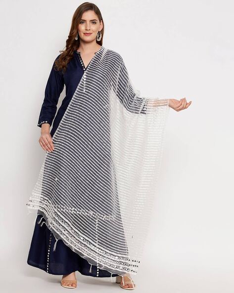 Striped Dupatta with Embroidery Price in India