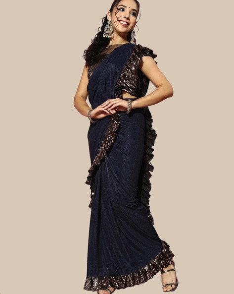 Buy online Women's Self Design Navy Blue Colored Saree With Blouse from  ethnic wear for Women by Chhabra555 for ₹3999 at 60% off | 2024 Limeroad.com