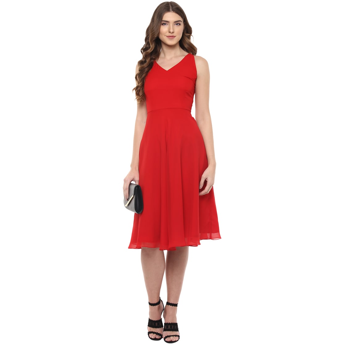 Buy Plus Size Red Striped Fit Flare Dress Online For Women - Amydus