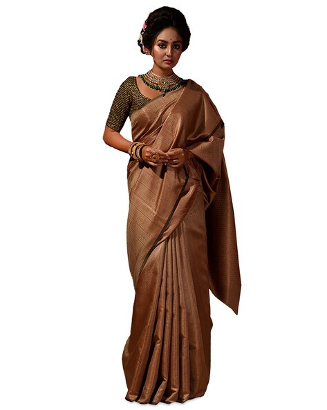 Beige Gold Contrast Kanjivaram Silk Saree Online Shopping – Sunasa