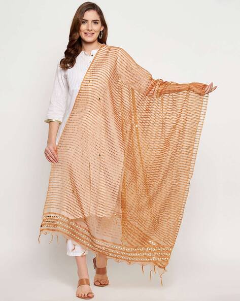 Striped Dupatta with Embroidery Price in India