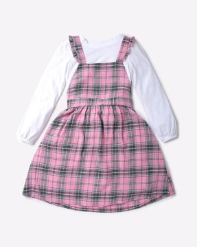 Girls check shop pinafore dress