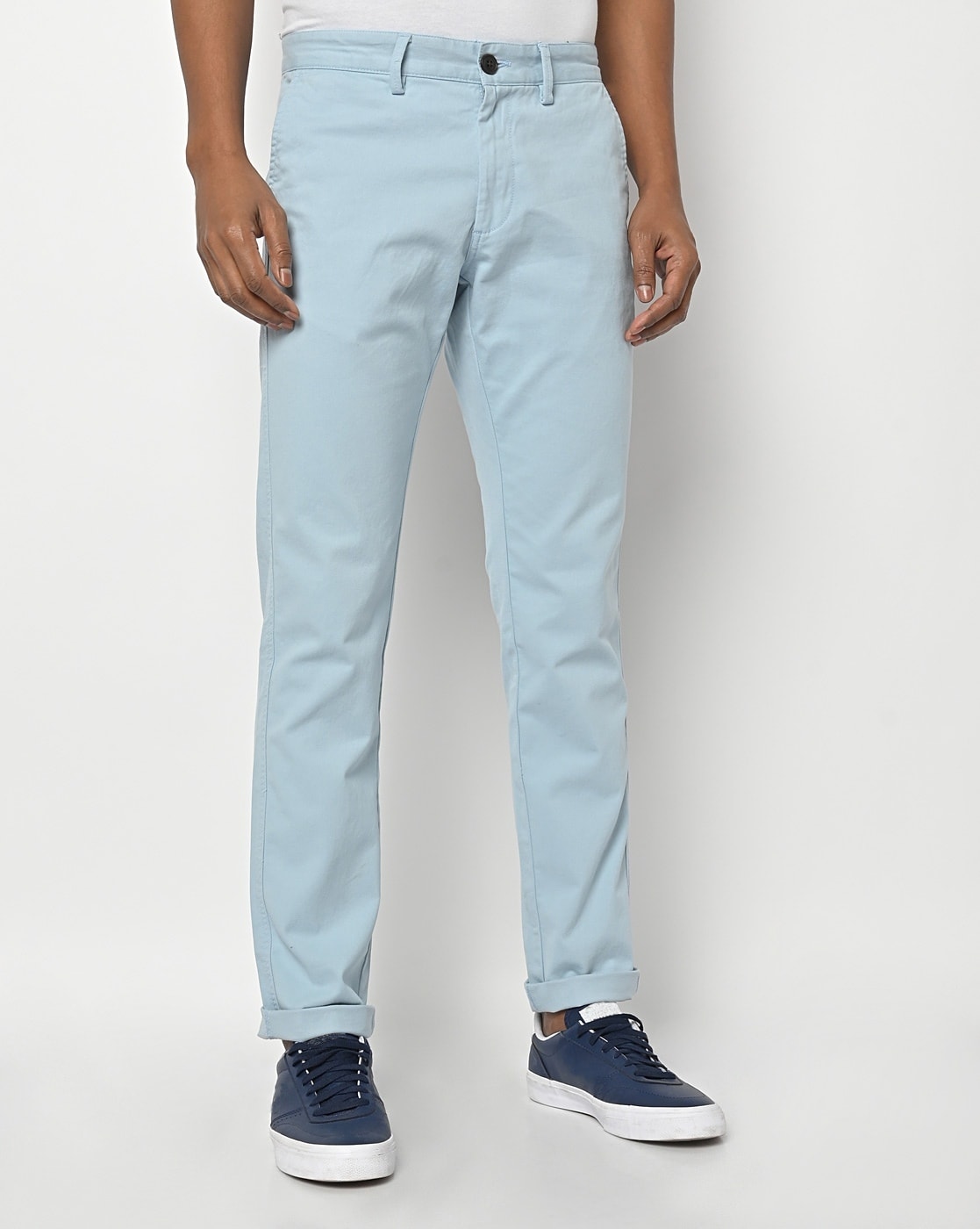 Buy Arrow Sports Men Light Blue Bronson Slim Fit Solid Casual Trousers   NNNOWcom