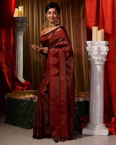 Wine Color Satin Silk Saree At Riwazo