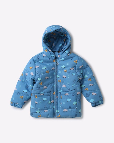 Printed Hooded Puffer Jacket with Insert Pockets