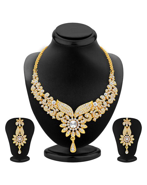 Elegant Dubai Gold Plated Jewelry Set Waterdrop Charm Rhinestone Necklace  Bracelet Earrings Ring For Wedding Bride Women - AliExpress