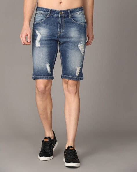 Denim Slim Leg Bermuda Shorts Buy Blue Shorts 3/4ths For Men By