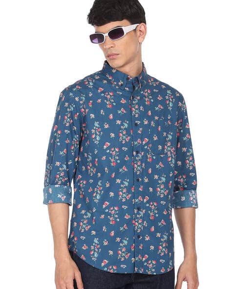 Floral print men's button down shirts Clearance