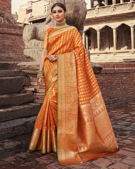 Buy Orange Sarees for Women by ZARI Online Buy Orange Sarees for Women by ZARI Online