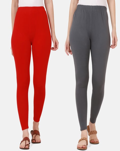 Buy Red & Grey Leggings for Women by BUYNEWTREND Online
