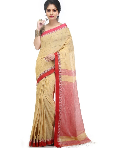 Buy Saree Women's Kota Doria Cotton Silk Hand Block Printed Brown Laheriya  (DT38-Free Size With Blouse Piece) at Amazon.in